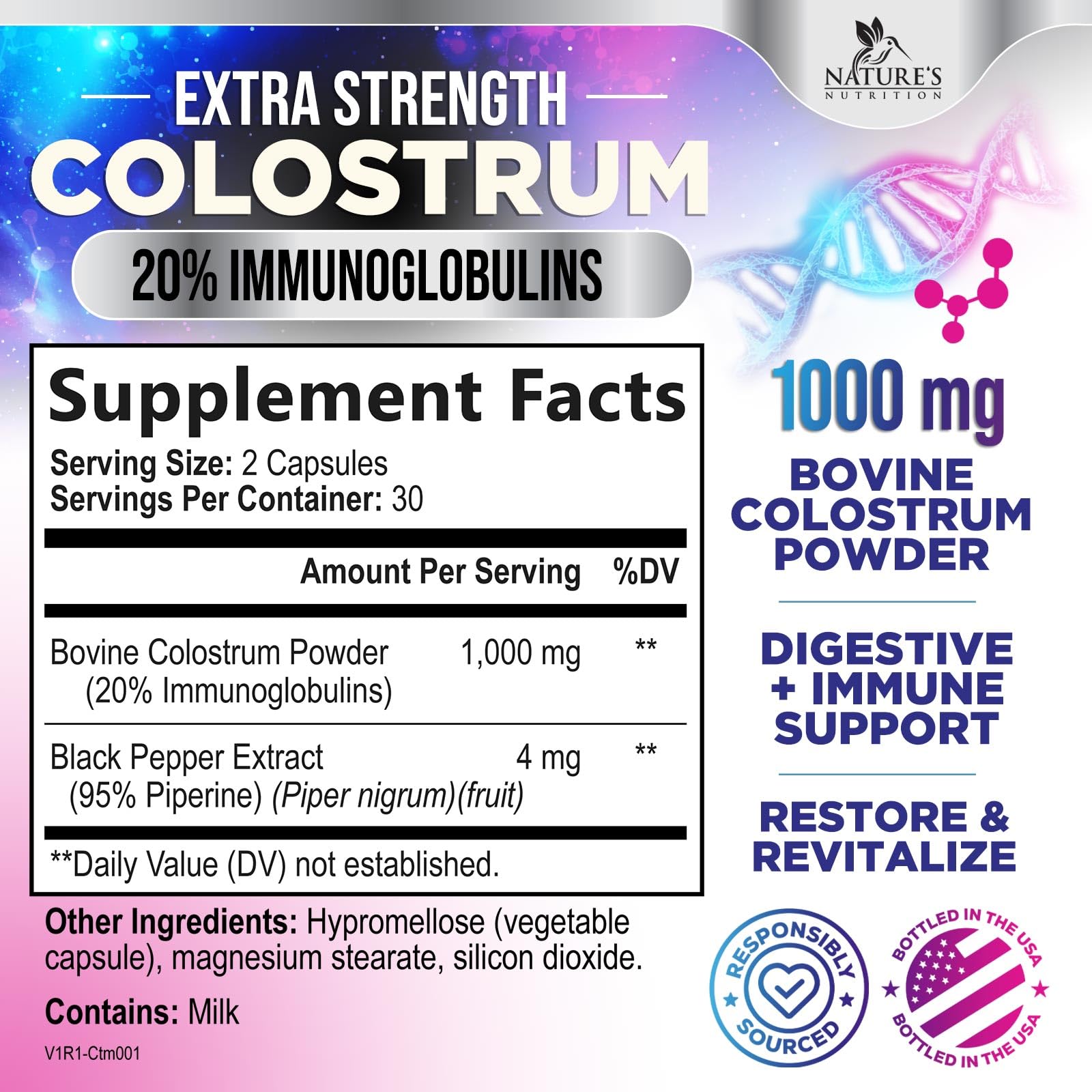 Nature's Nutrition Colostrum powder pour demonstrates easy mixing for daily wellness routines.