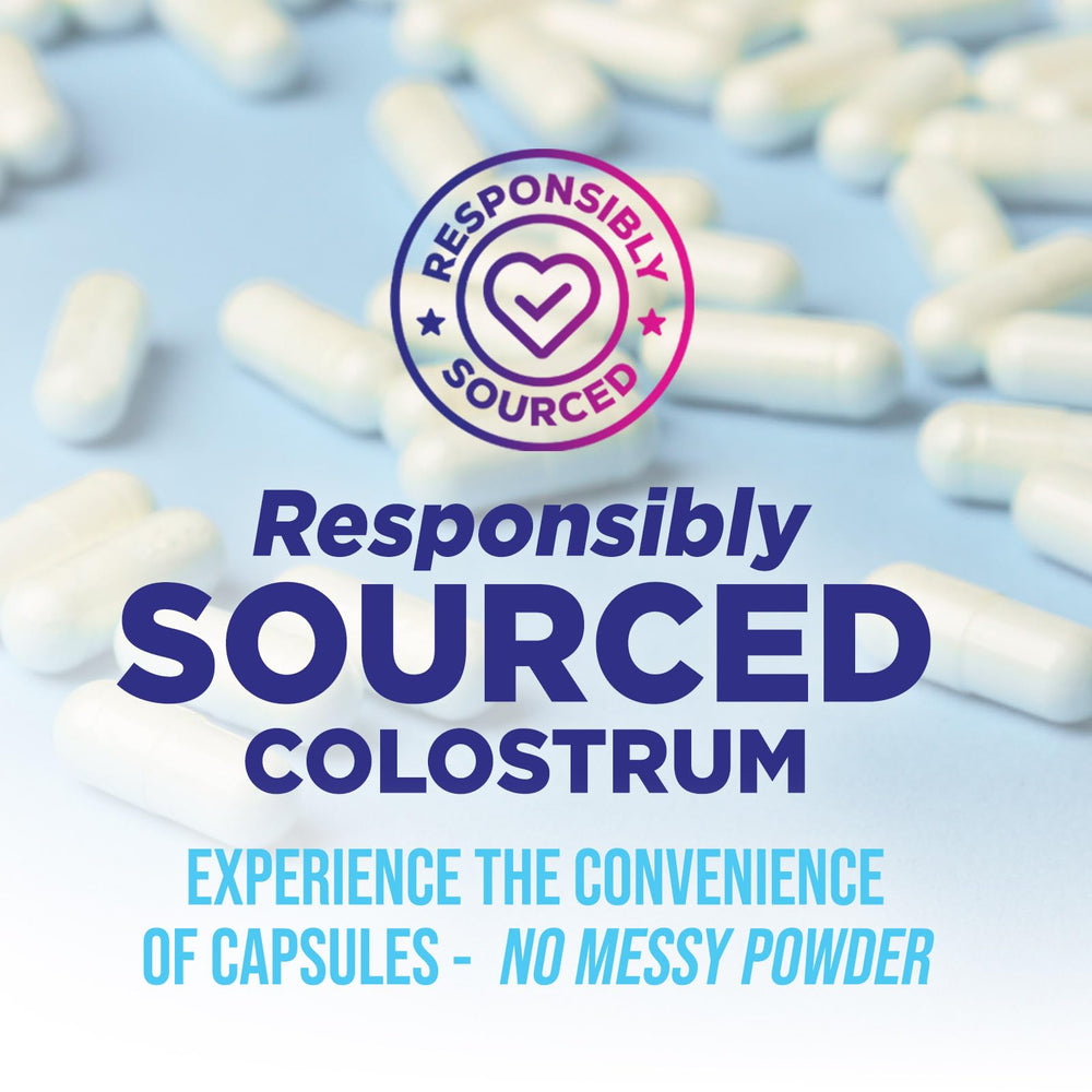 Nature's Nutrition Colostrum powder shake hints at convenient beverage blending.