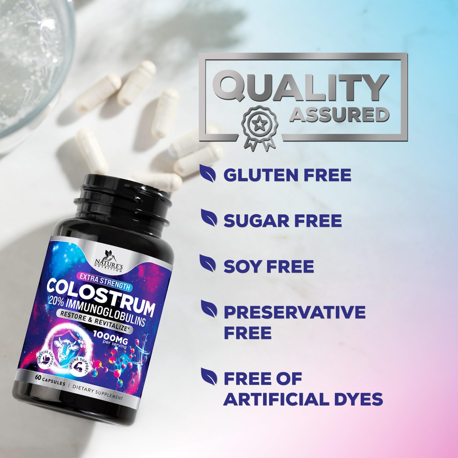 Nature's Nutrition Colostrum powder unflavored offers versatile recipe integration.