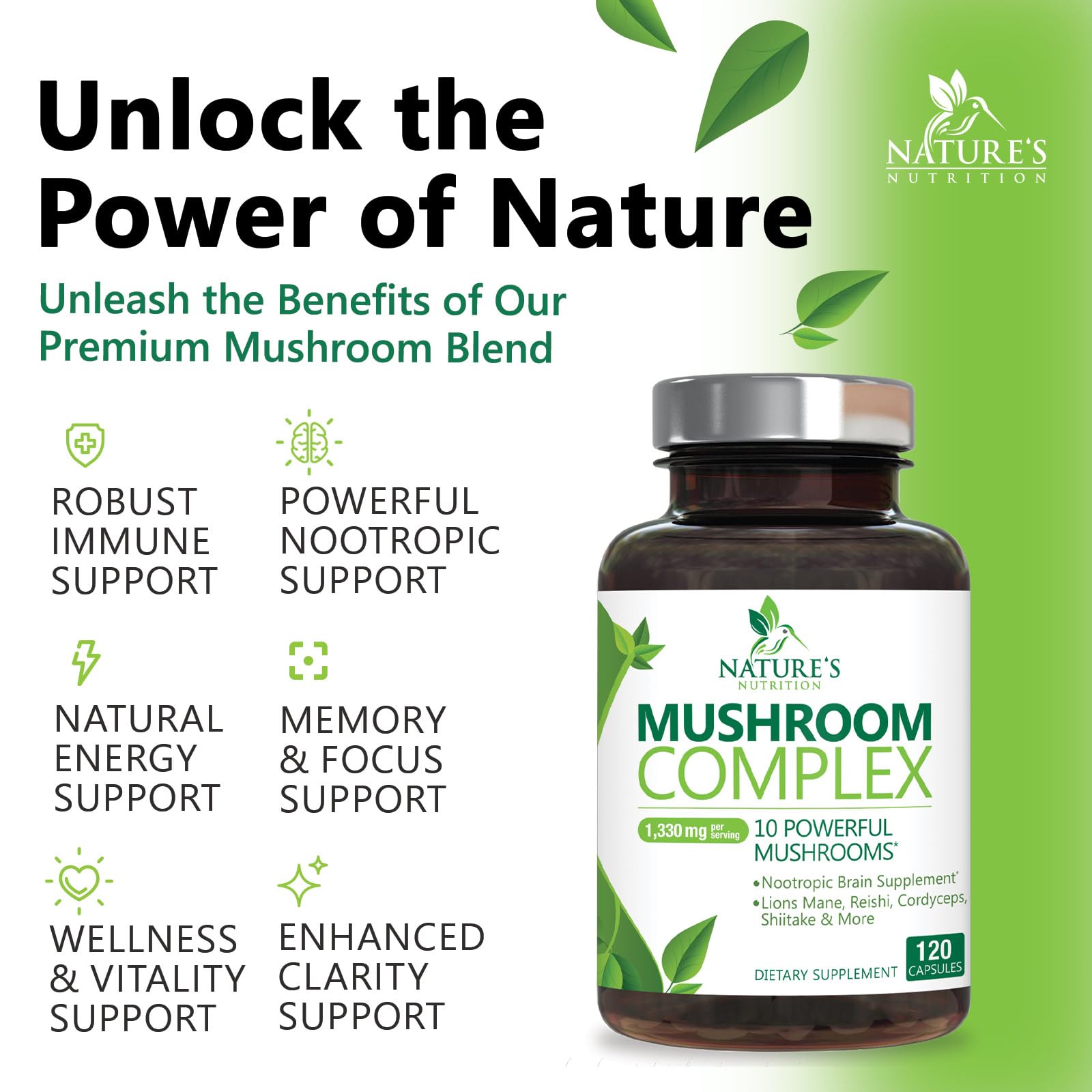Nature's Nutrition Cordyceps nootropic blend shown for daily focus