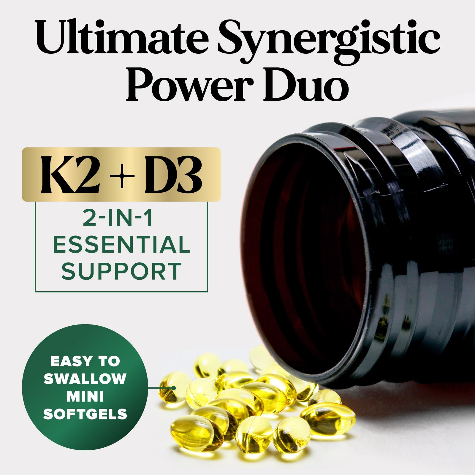 Nature's Nutrition D3K2 packaging and 240 softgels display.