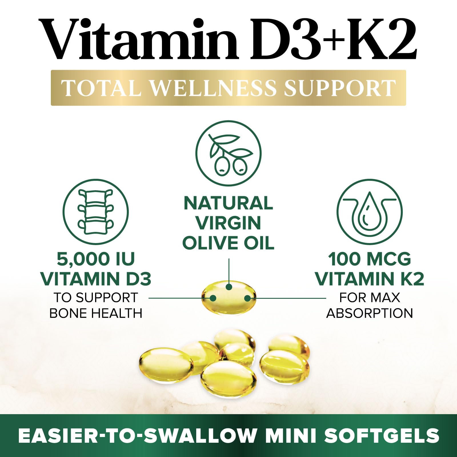 Nature's Nutrition D3K2 oil formula label emphasizes 5000 IU D3 and MK-7 100 mcg.