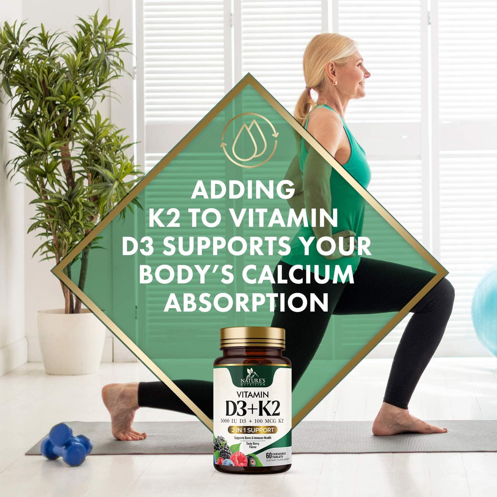 Nature's Nutrition easy-to-chew D3 K2 tablets for convenient daily supplementation