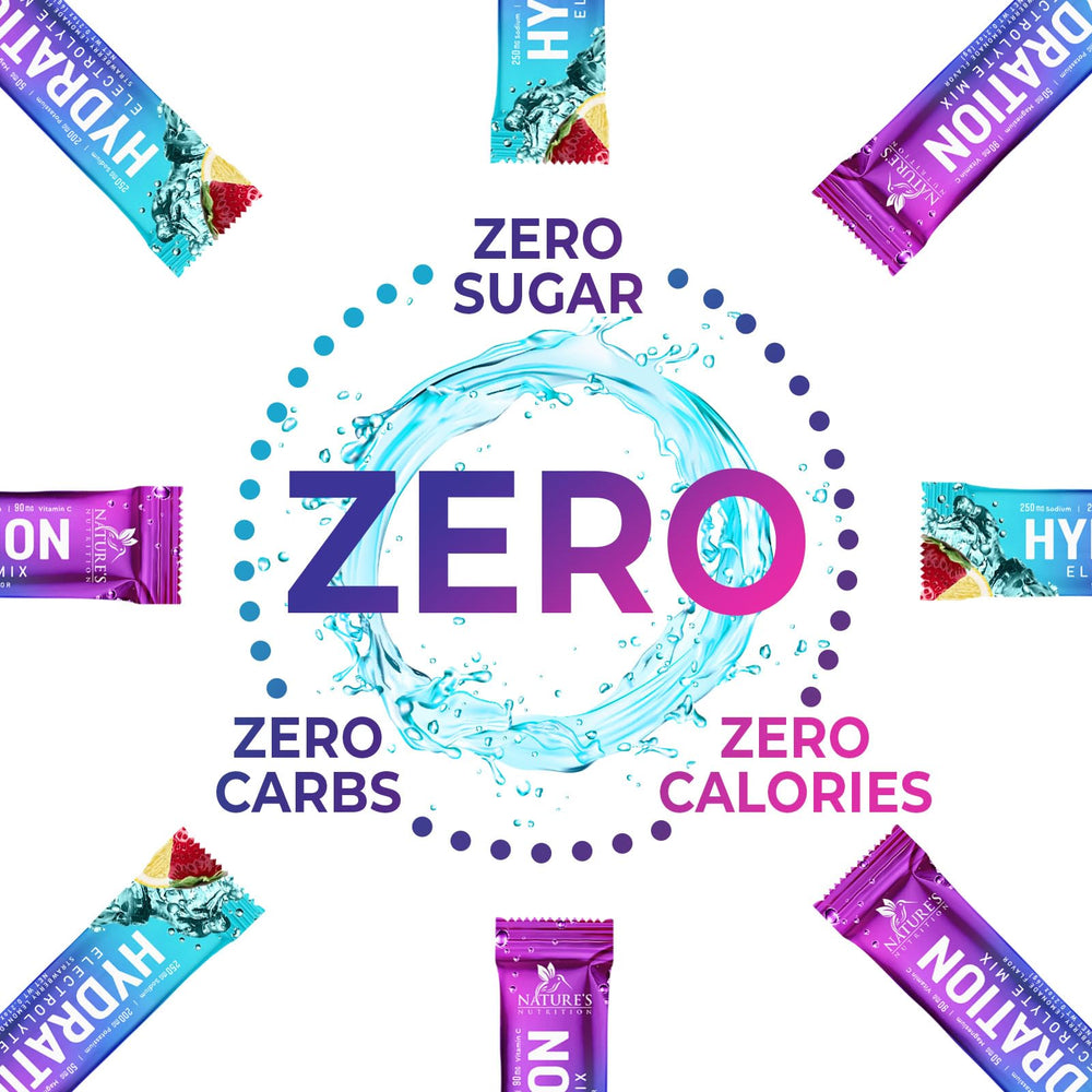 Nature's Nutrition electrolytes packets being poured into a glass for quick hydration
