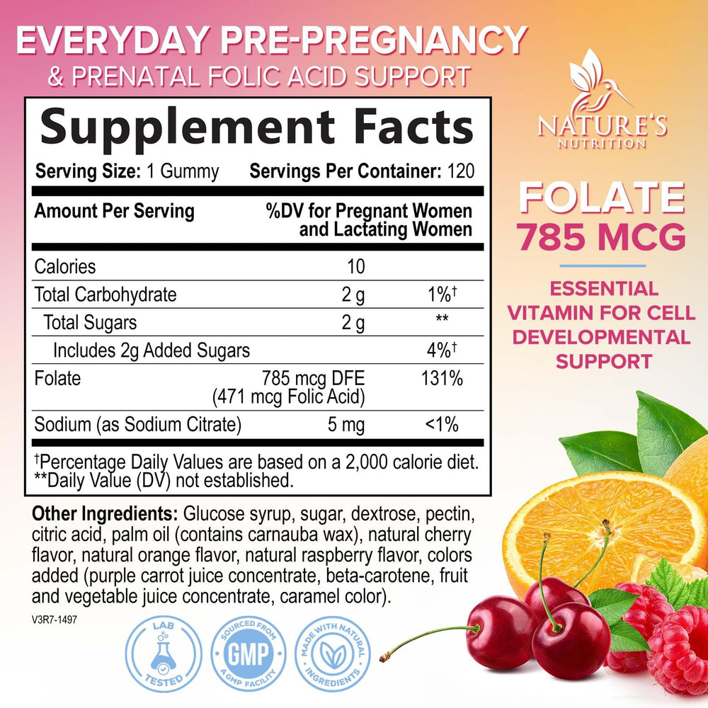Nature's Nutrition gummies with cherry, orange, and grape flavors for easy daily intake.
