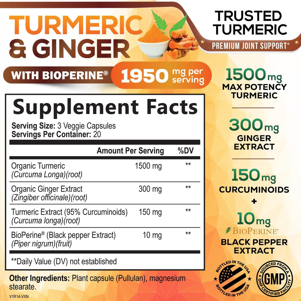 Nature's Nutrition ginger-turmeric capsules for balanced herbal support.