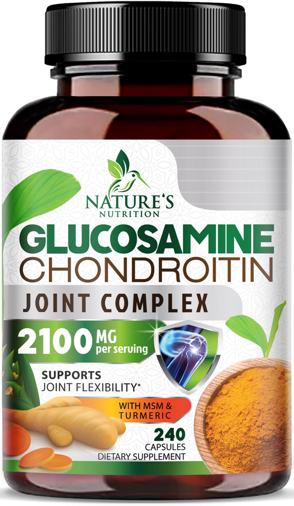 Nature's Nutrition glucosamine chondroitin MSM bottle front view for joint support