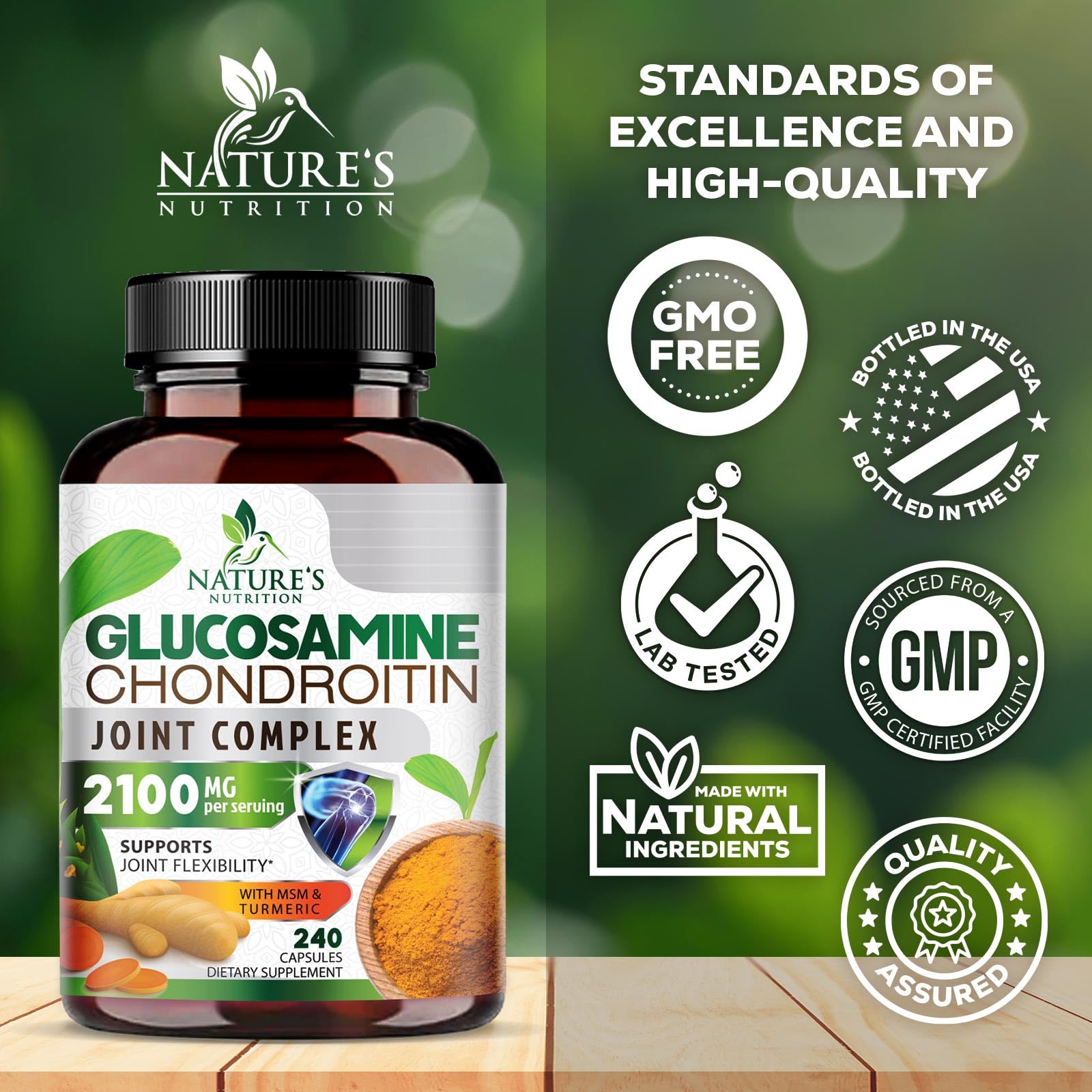 Nature's Nutrition glucosamine chondroitin MSM bottle side view