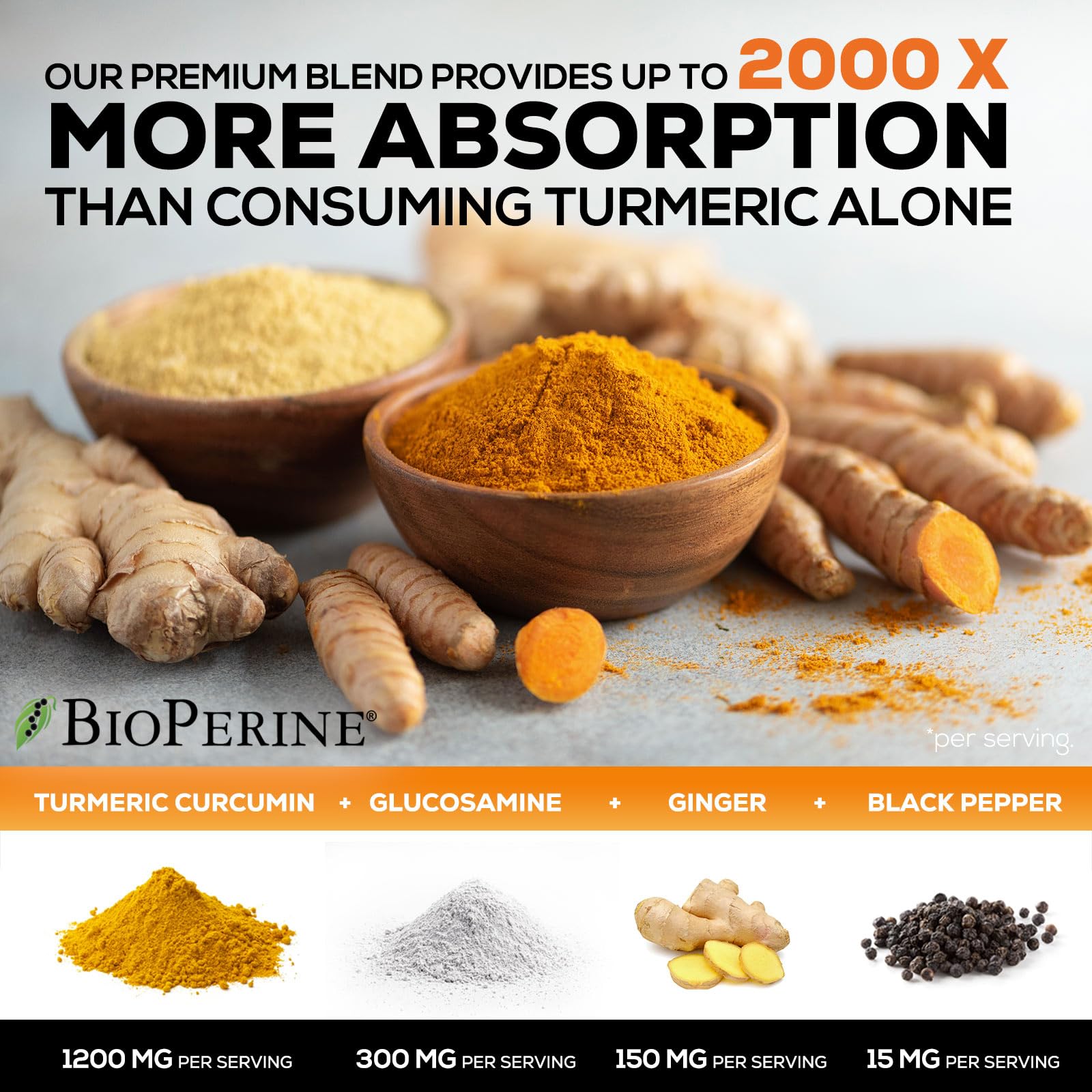 Nature's Nutrition glucosamine ginger msm panel highlights joint-support ingredients.