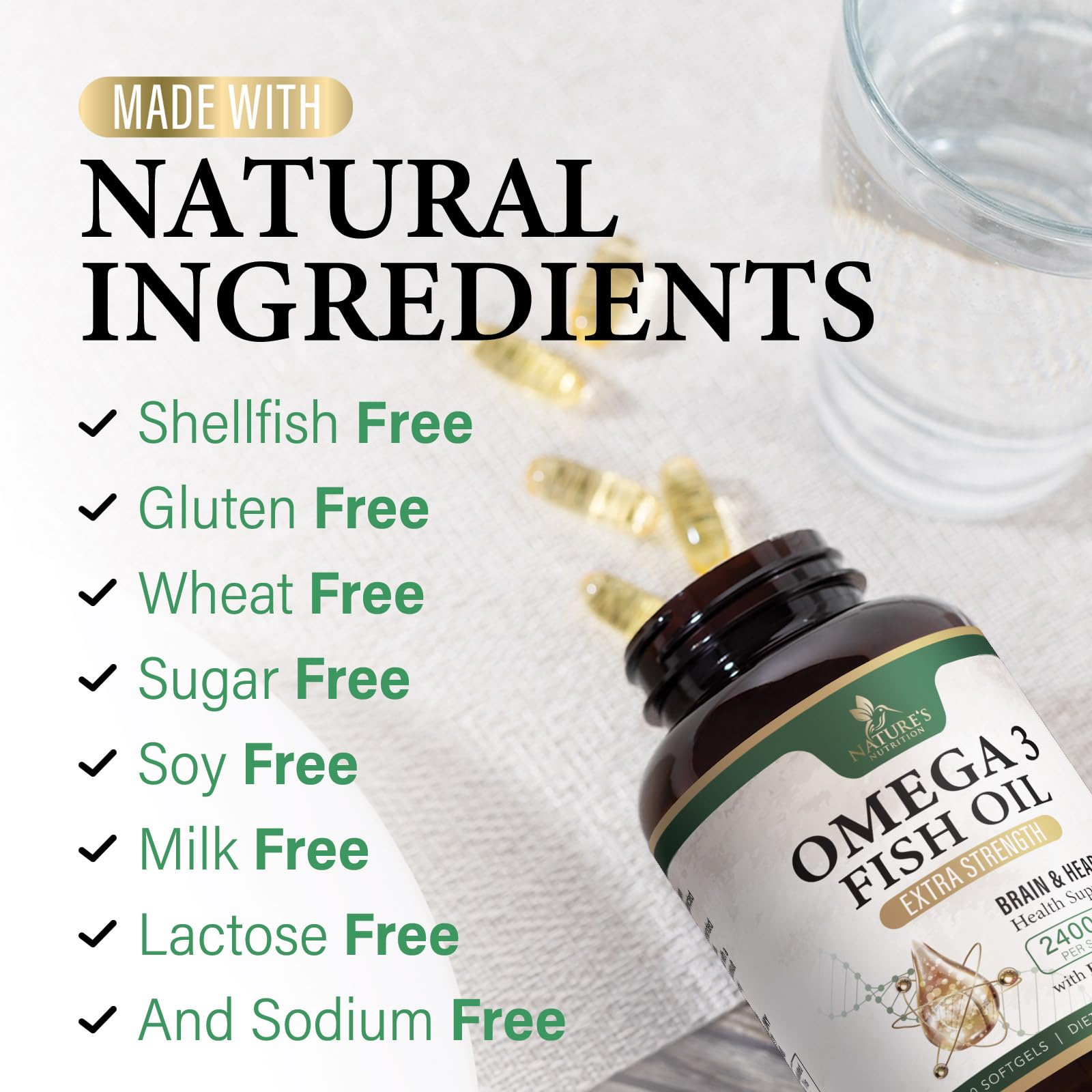 Nature's Nutrition gluten-free and non-GMO packaging claim.