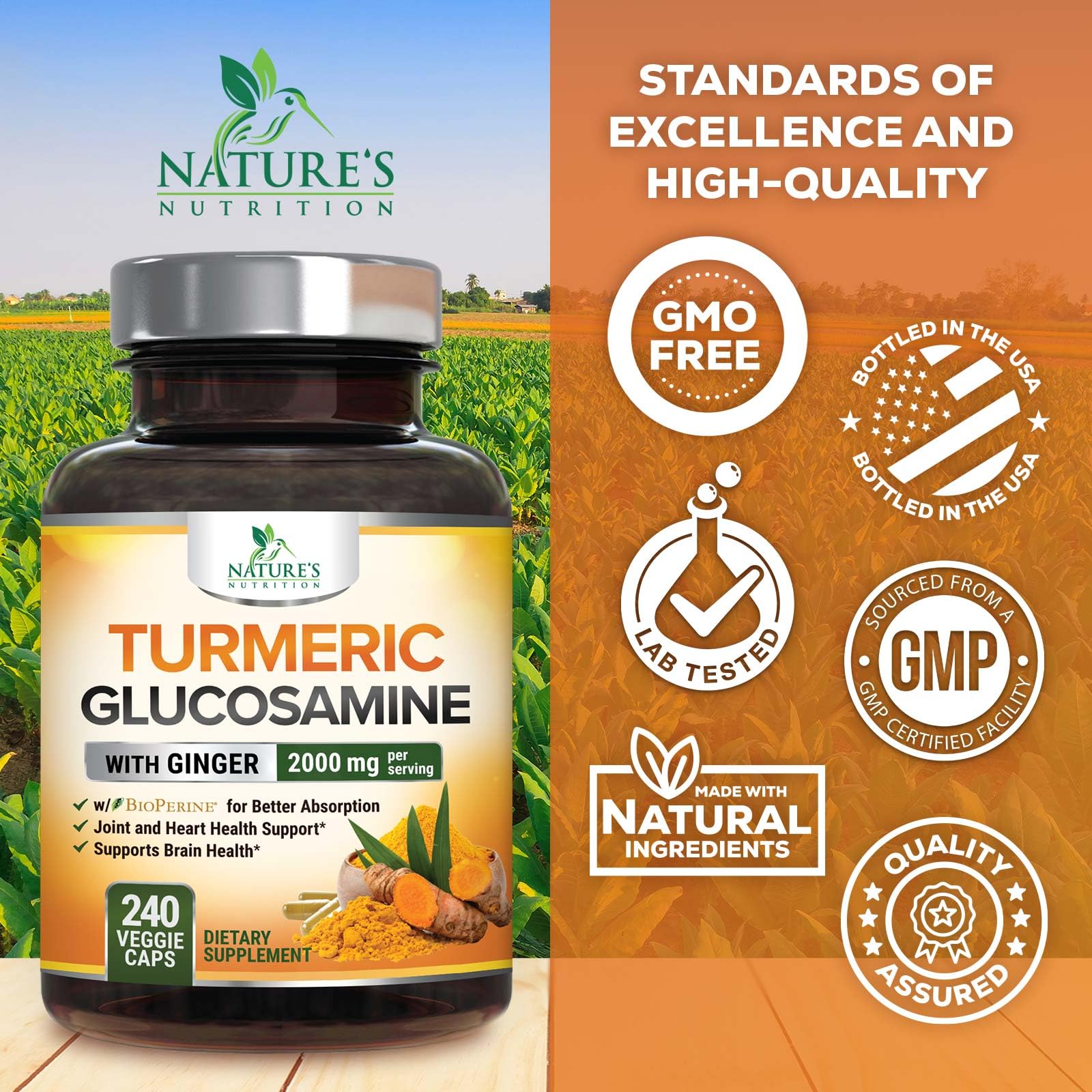 Nature's Nutrition GMP facility seal indicates quality manufacturing.