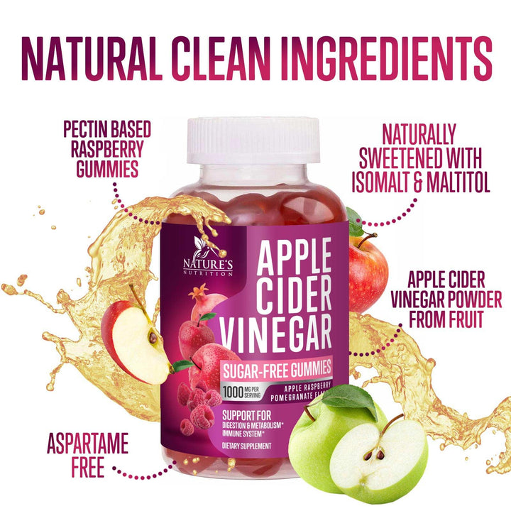 Nature's Nutrition gomitas ACV manzana, sin azúcar para opciones sin endulzantes.