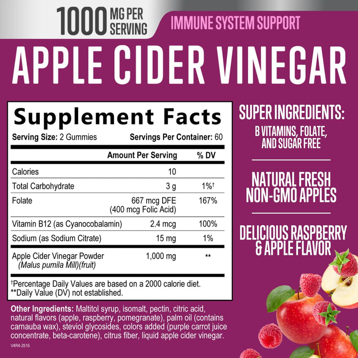 Nature's Nutrition gomitas ACV manzana, textura suave para masticar fácilmente.