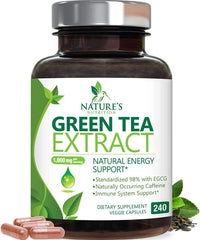 Nature's Nutrition Green Tea Extract Capsules 1000 mg bottle front showing energy-boosting formula