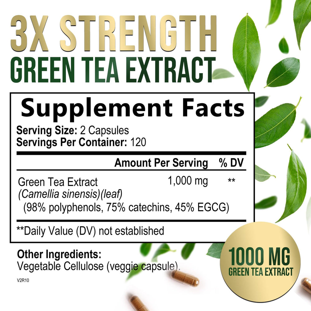 Nature's Nutrition Green Tea Extract Capsules 1000 mg bottle side view