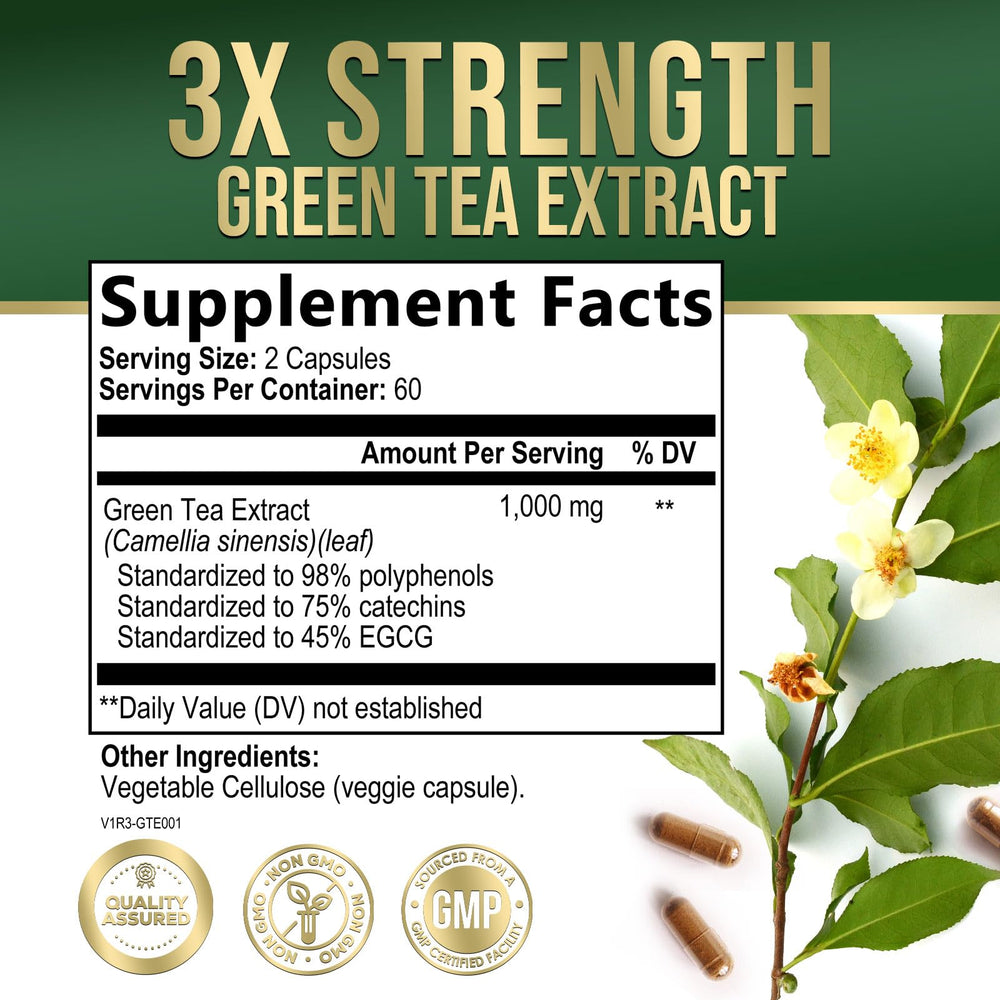 Nature's Nutrition 1000mg green tea capsules ready for daily antioxidant support.