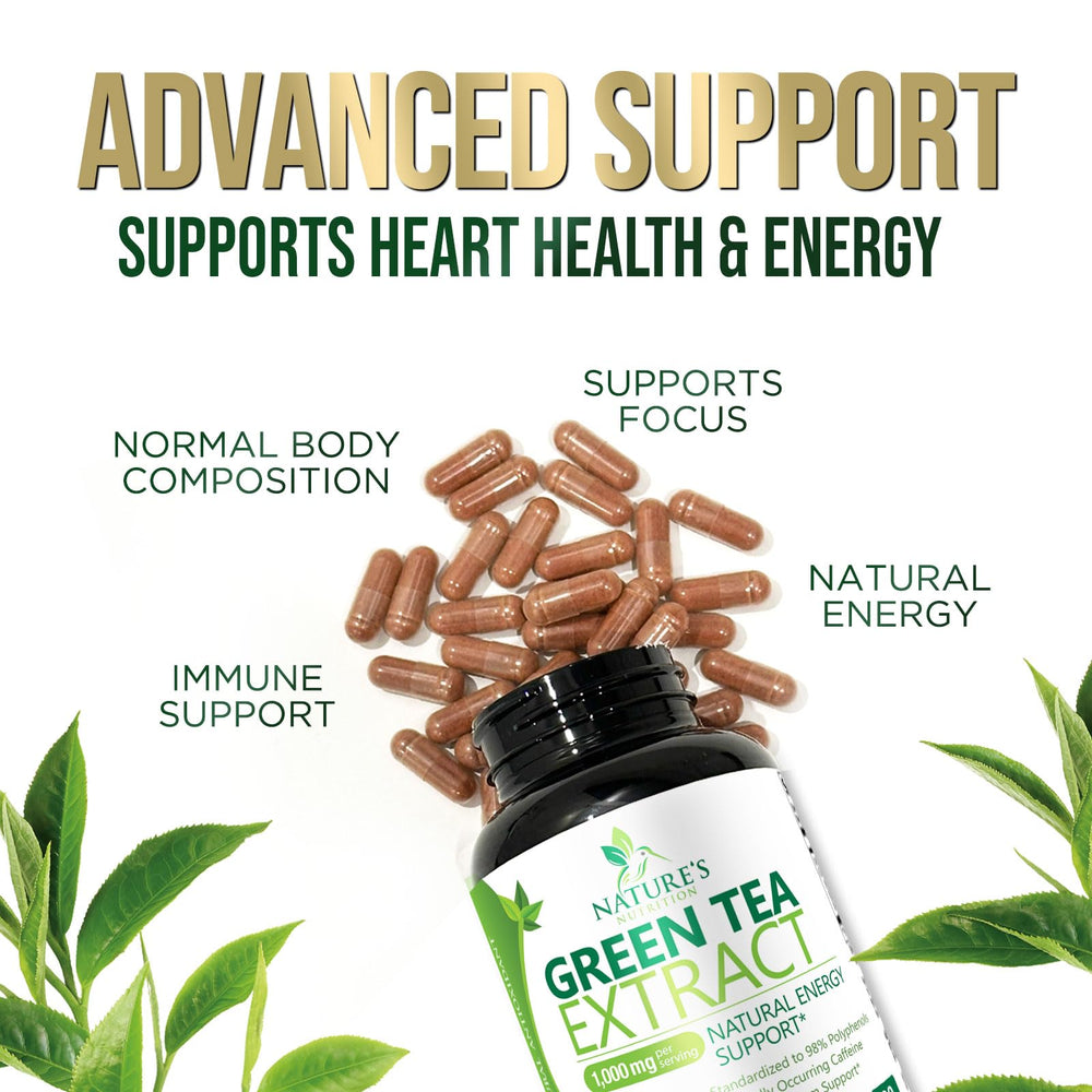 Vegan symbol on Nature's Nutrition packaging for green tea capsules