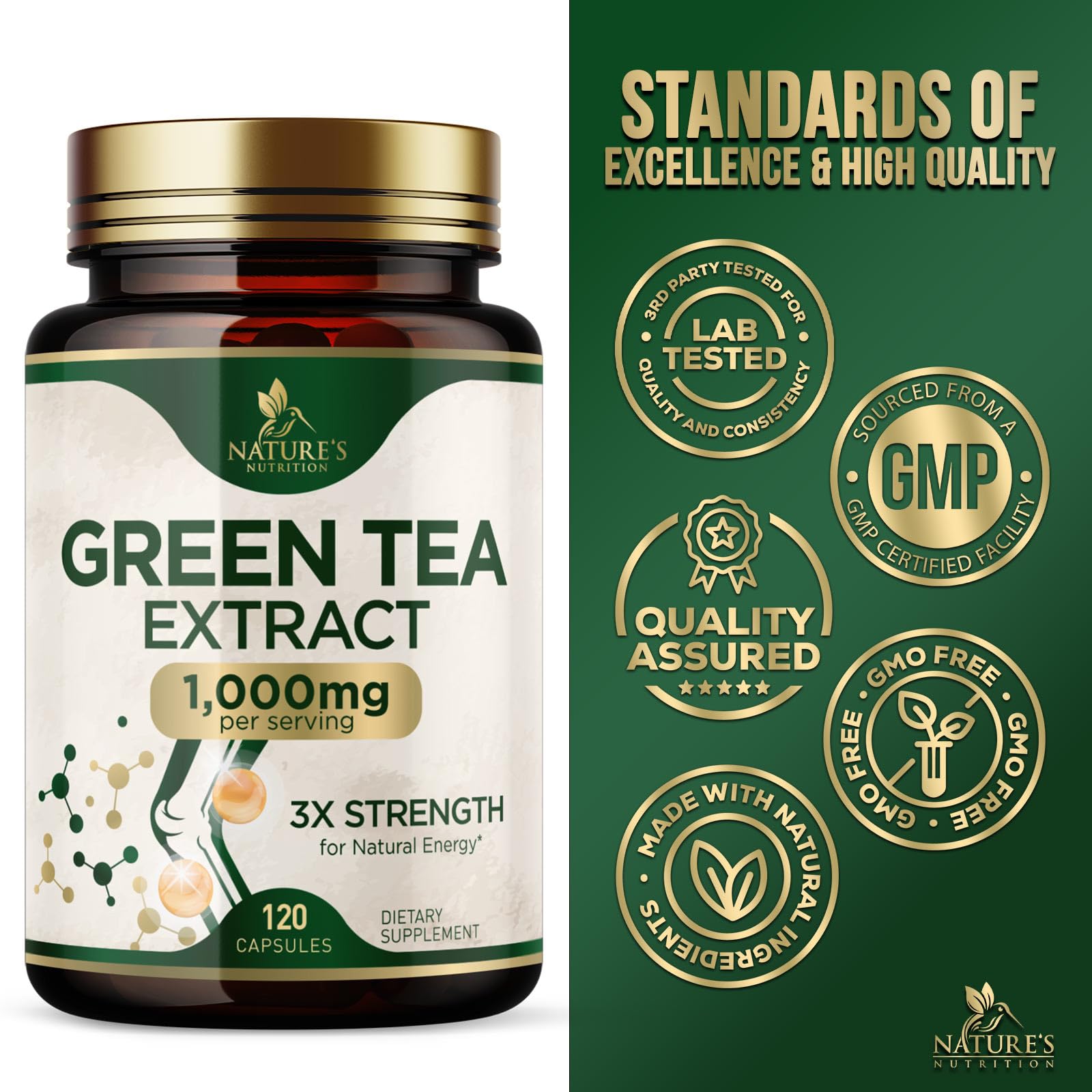 Capsules being poured from Nature's Nutrition bottle for easy daily use.
