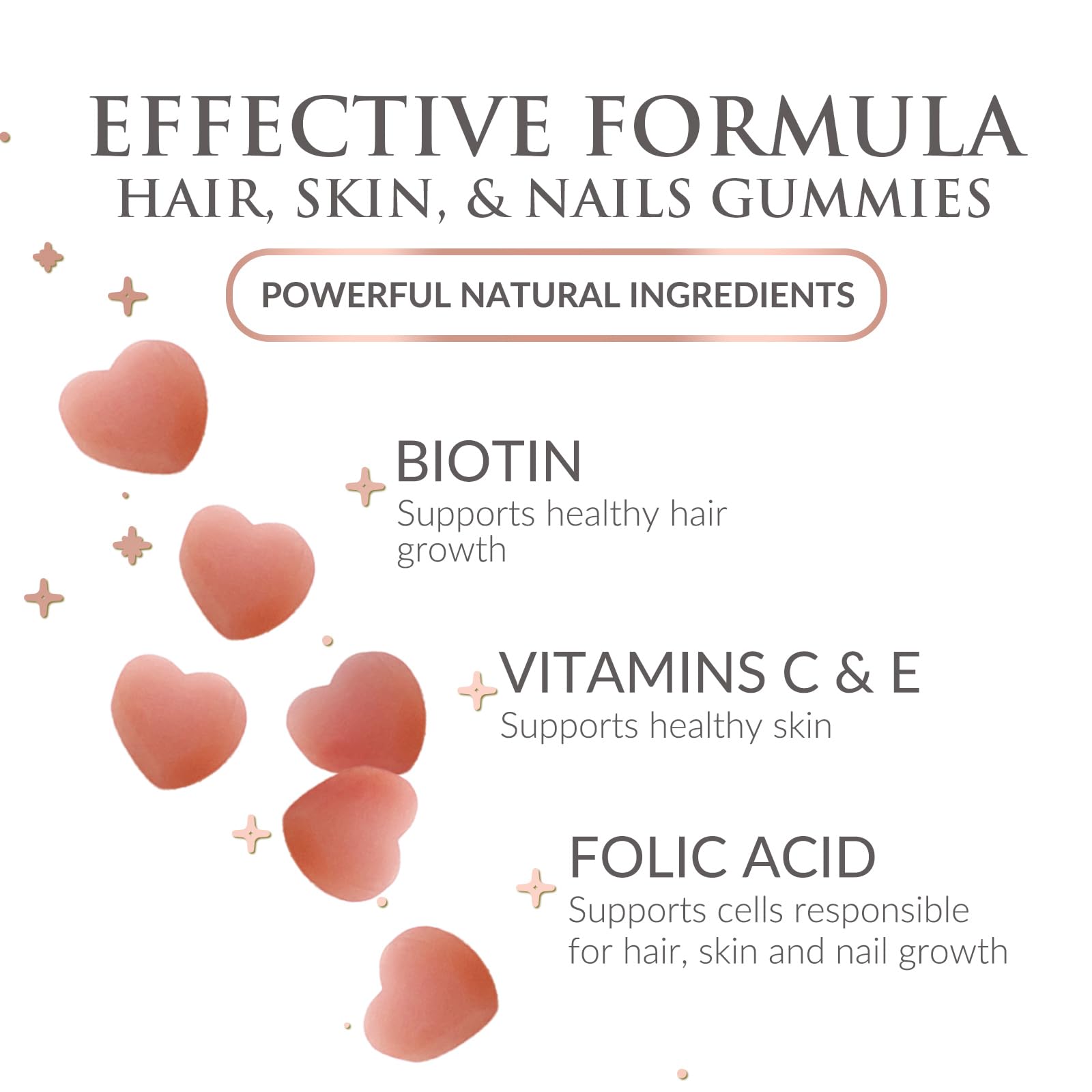 Close-up of Nature's Nutrition Hair Vitamins Gummies to illustrate texture and color
