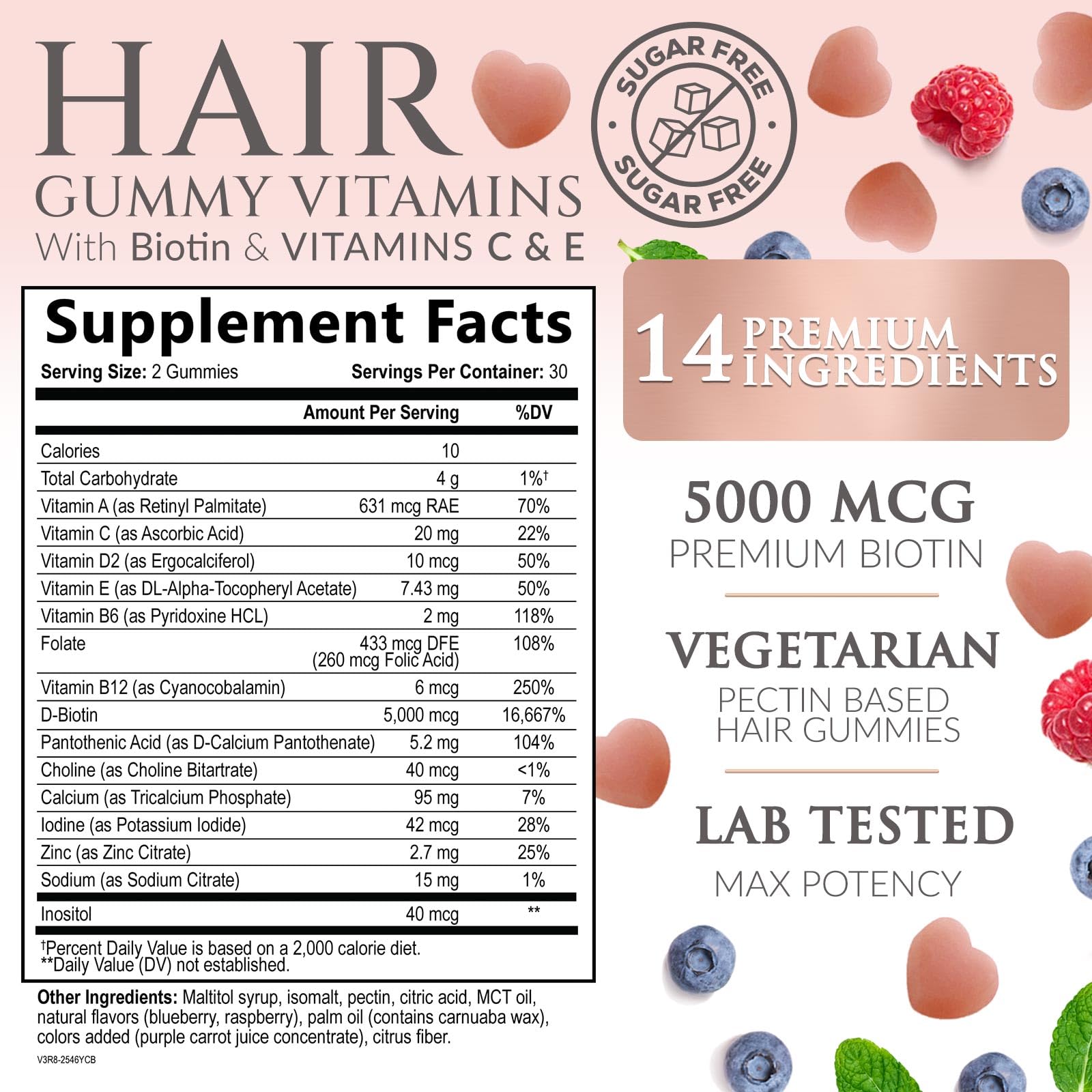 Nature's Nutrition Hair Vitamins Gummies on desk highlights sugar-free formula for daily use