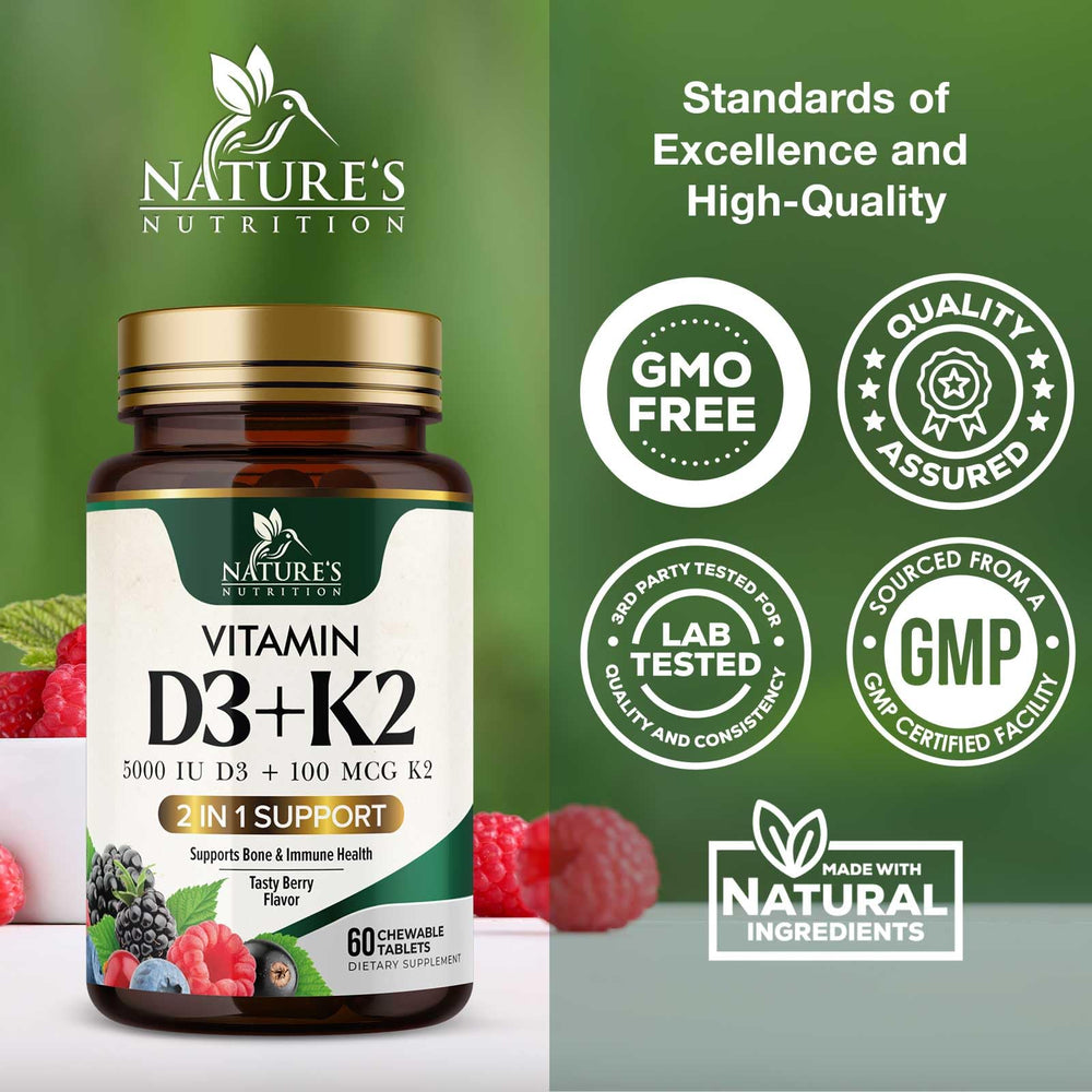 Nature's Nutrition chewable D3 K2 for immune-supportive daily wellness