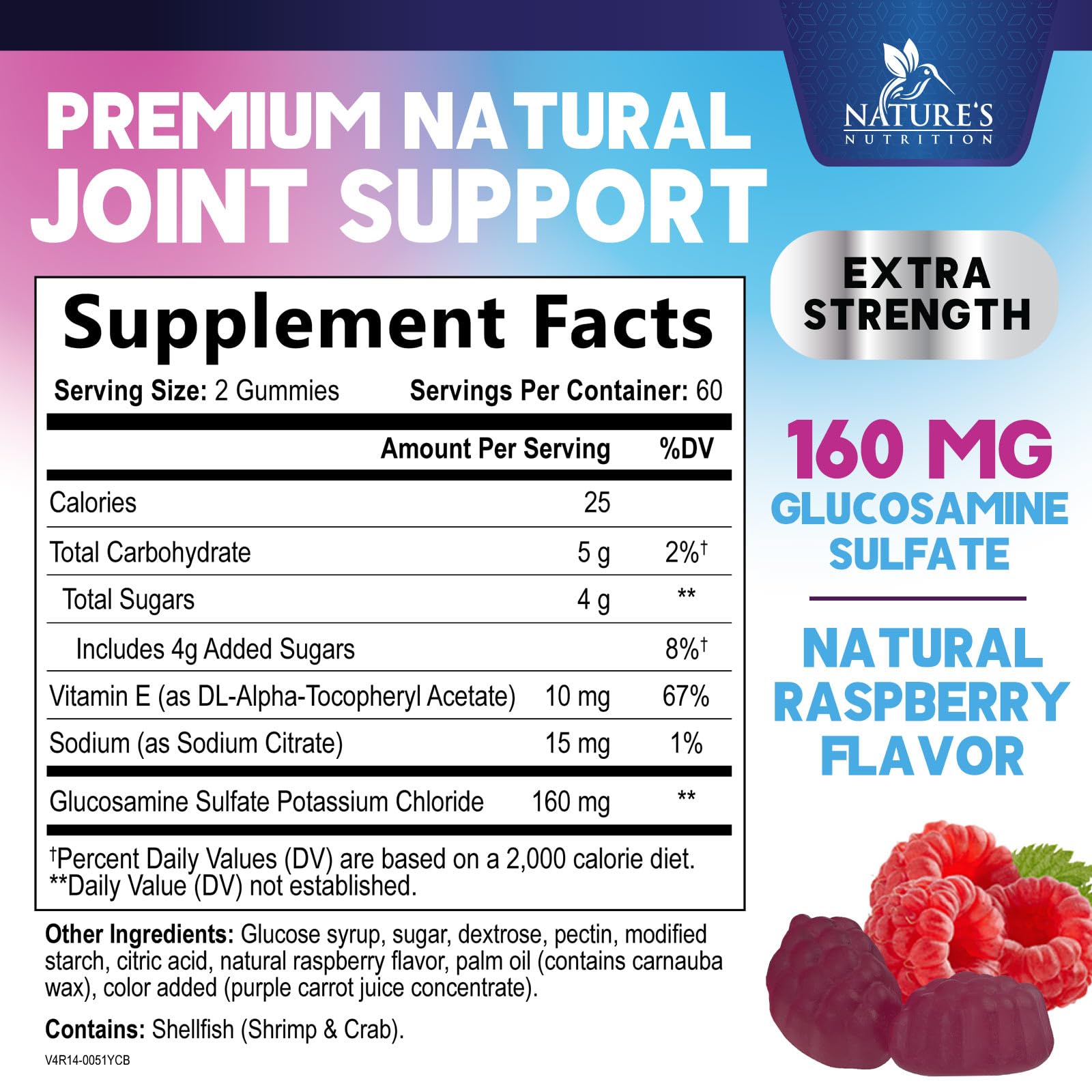 Nature's Nutrition Joint Support Gummies closeup highlights chewy texture ideal for daily use.