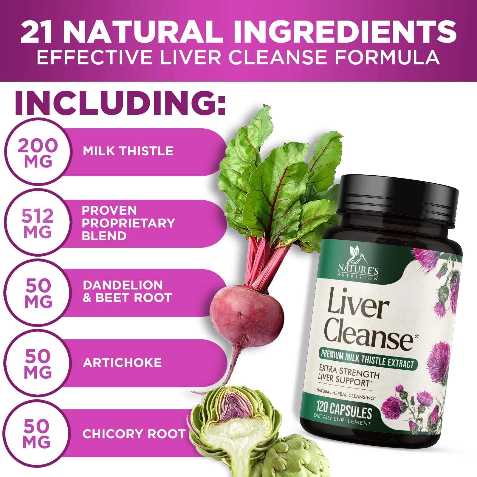 Nature's Nutrition Liver Cleanse capsules close-up for daily wellness.