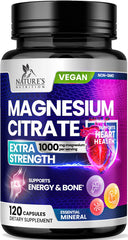 Nature's Nutrition Magnesium Citrate 1000mg bottle front view for daily bone and muscle support.