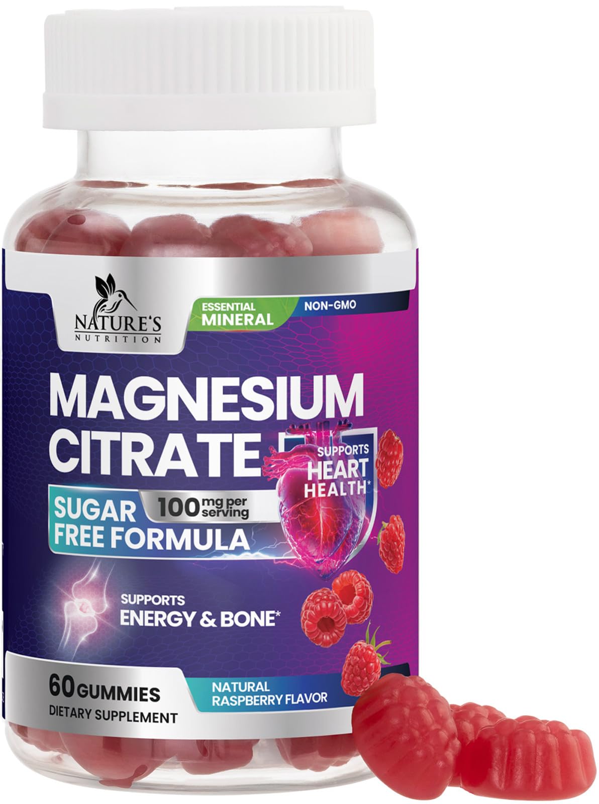 Nature's Nutrition Magnesium Citrate Gummies jar showing convenient daily support