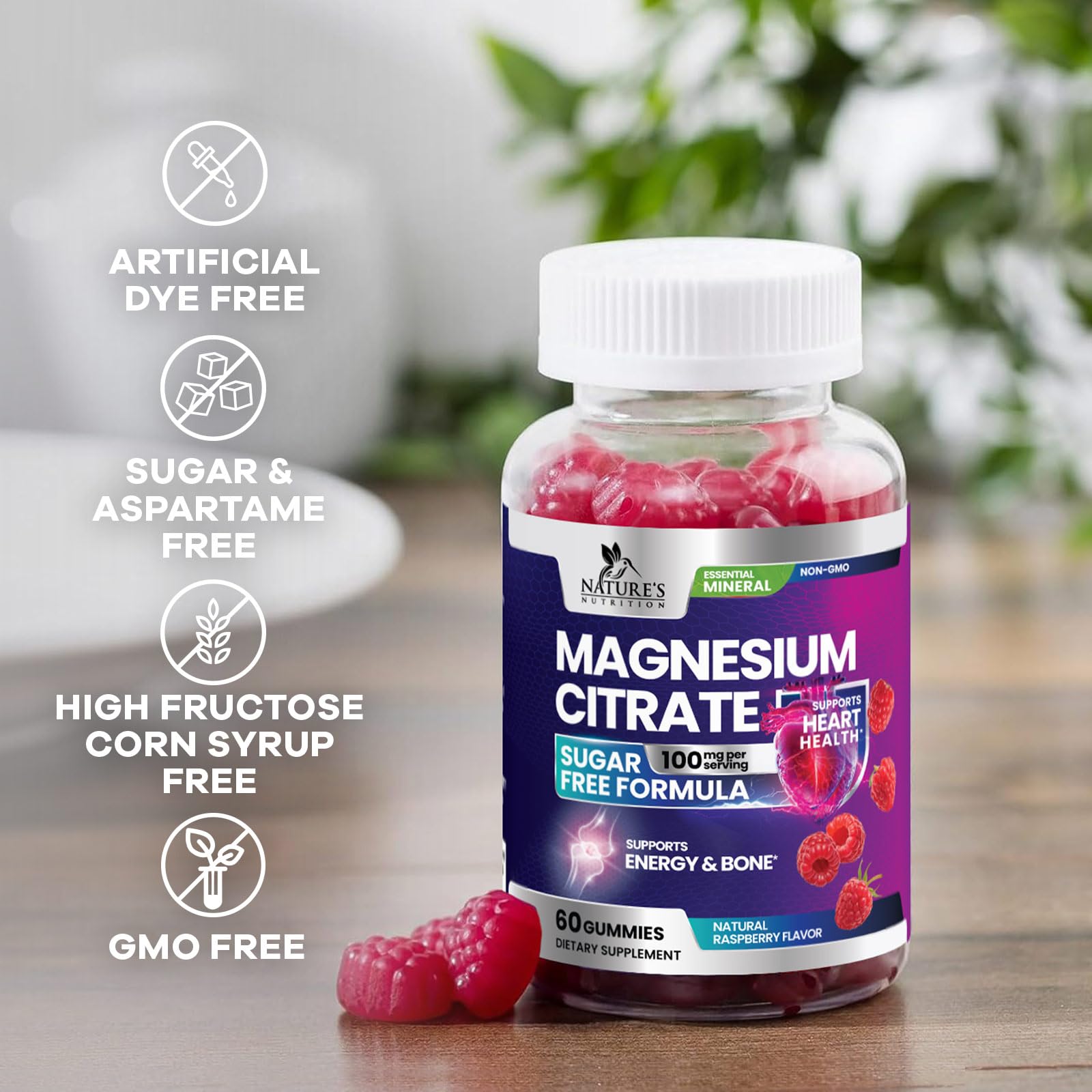 Nature's Nutrition Magnesium Citrate Gummies vegan formula emphasis