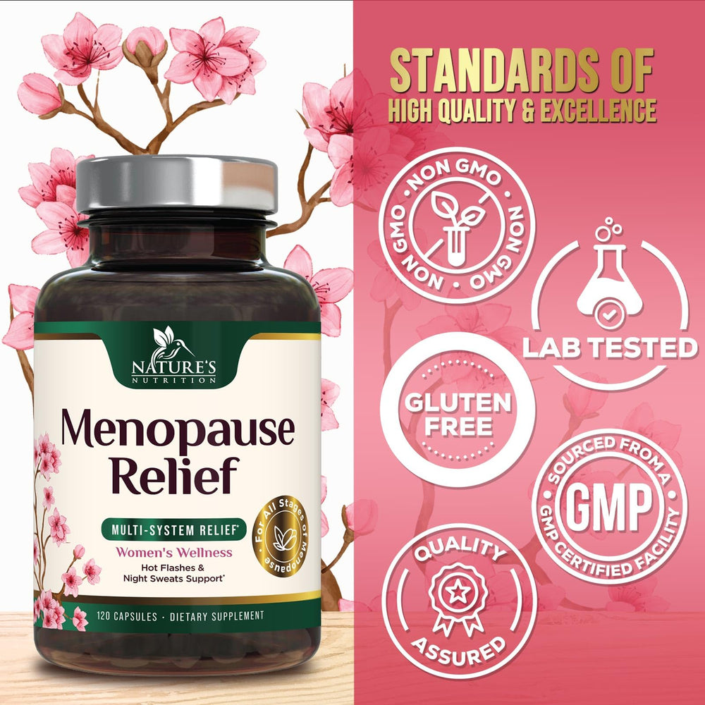 Nature's Nutrition menopause bottle cap view emphasizes secure seal and portability.