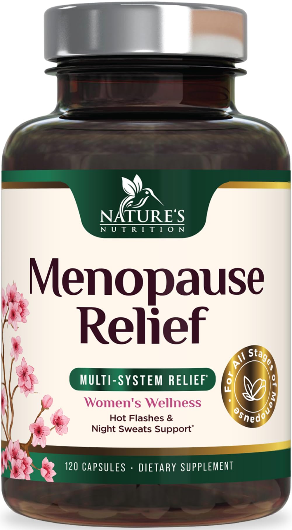 Nature's Nutrition menopause bottle front for daily comfort and easy routine.