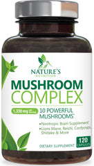 Nature's Nutrition Mushroom Brain Supplement bottle with capsules for focus support