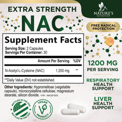 Close-up of NAC 1200 mg capsules highlighting veggie capsules.