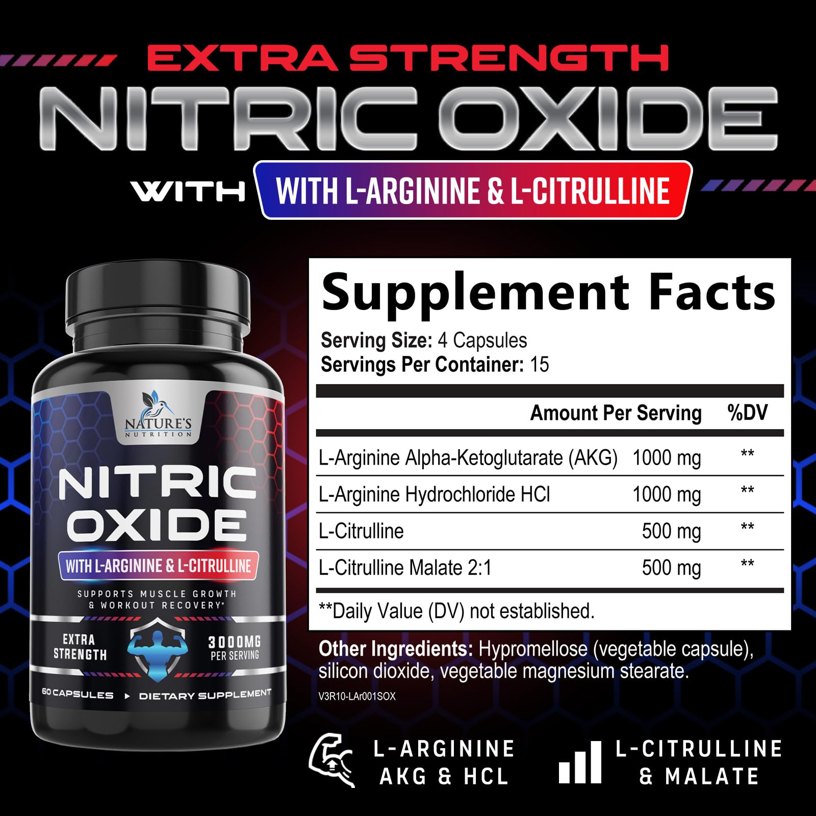 Nature's Nutrition Nitric Oxide Booster capsules pack ready for workouts.