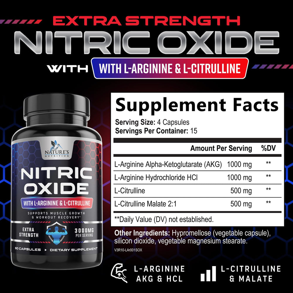 Nature's Nutrition Nitric Oxide Booster capsules pack ready for workouts.
