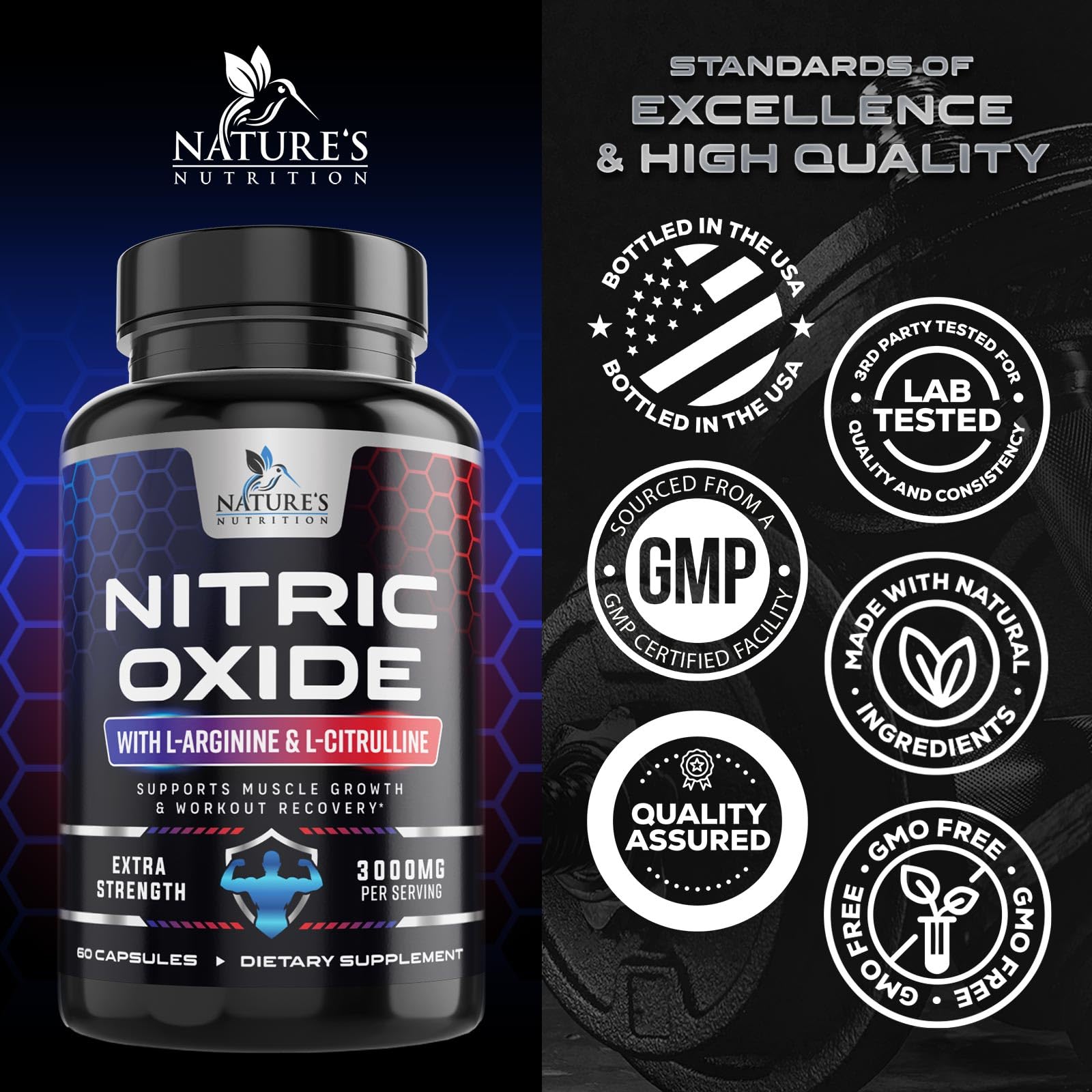Nature's Nutrition Nitric Oxide Booster supports endurance during training.