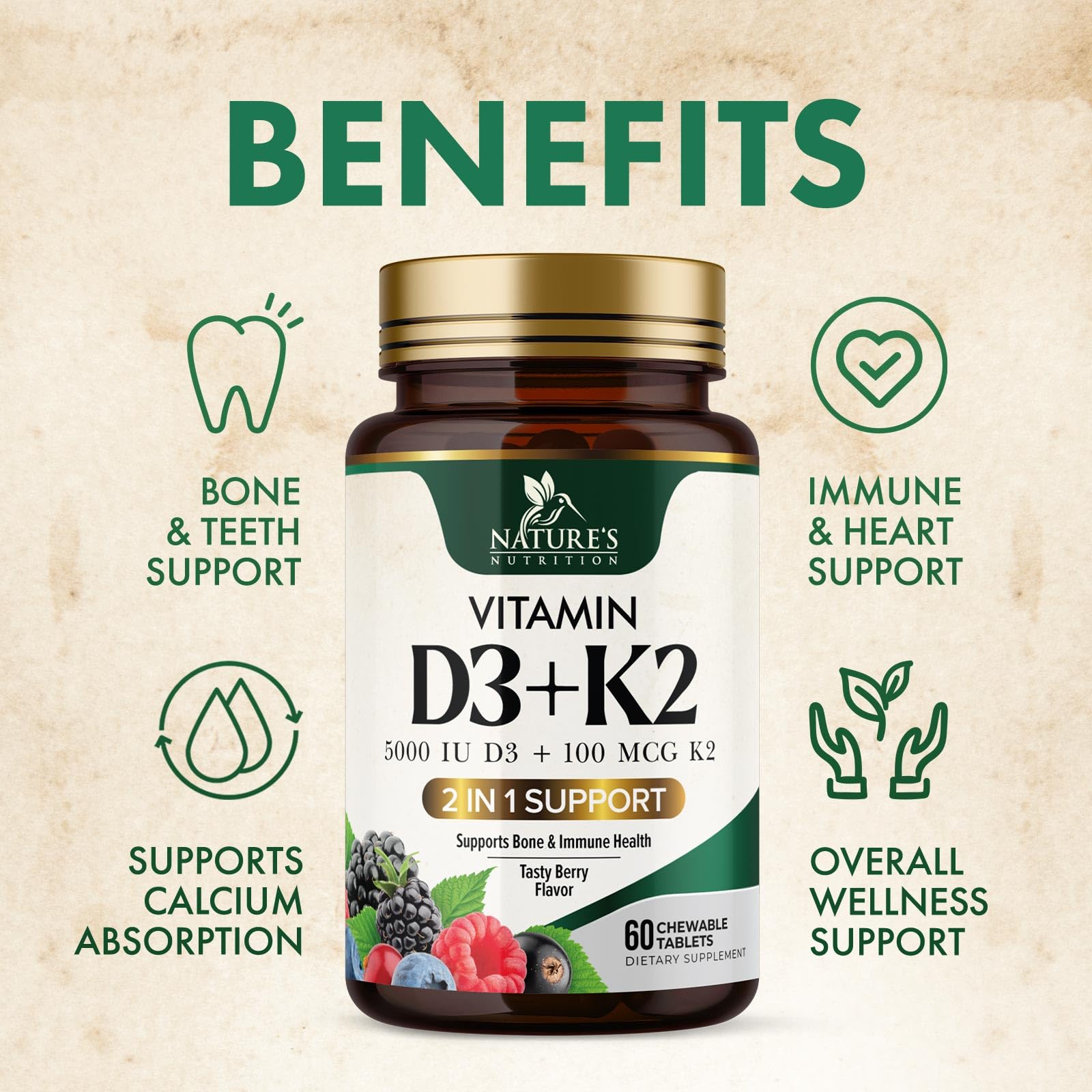 Nature's Nutrition non-GMO berry flavor chewables for daily vitamin routine