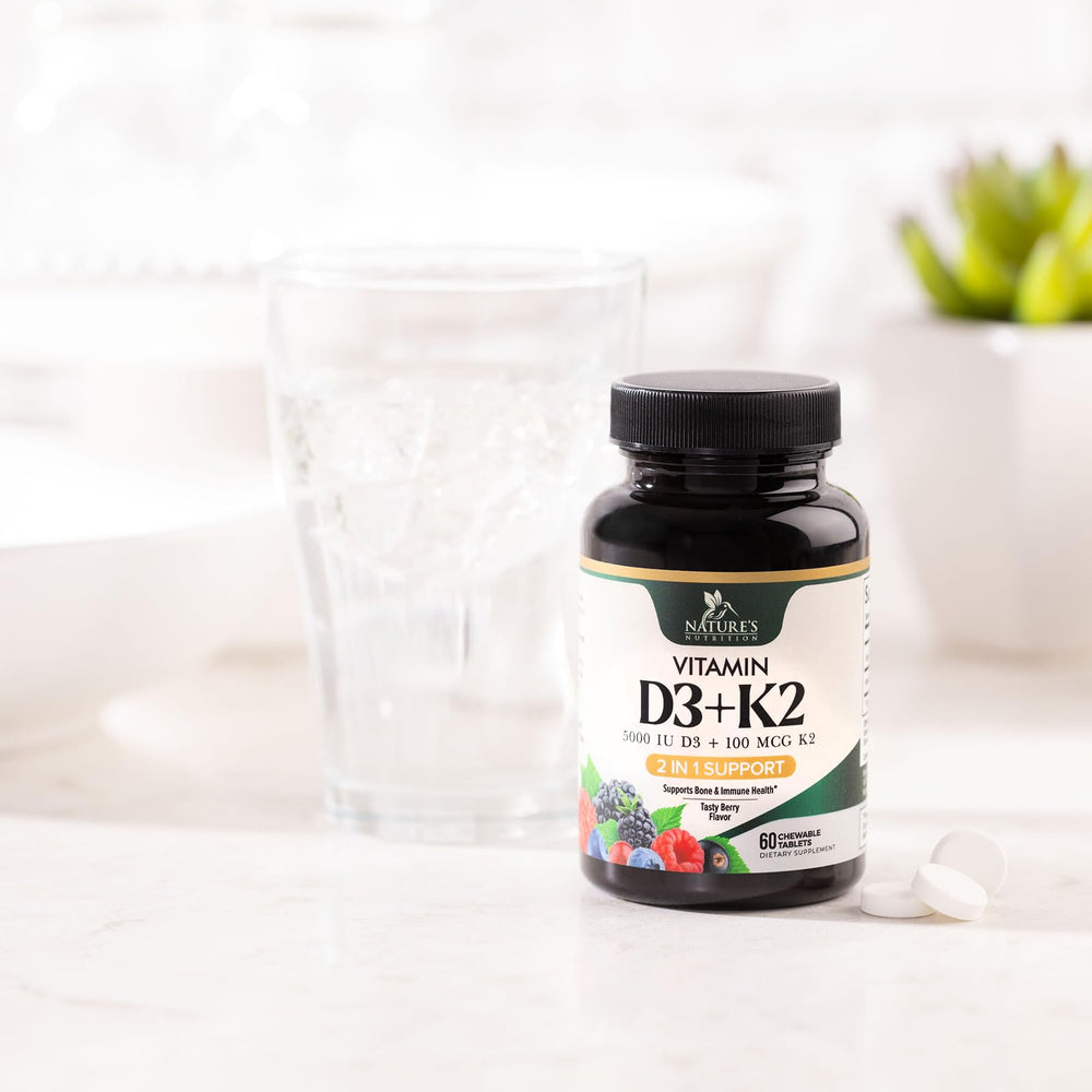 Nature's Nutrition non-GMO chewables for adults and kids taking D3 K2