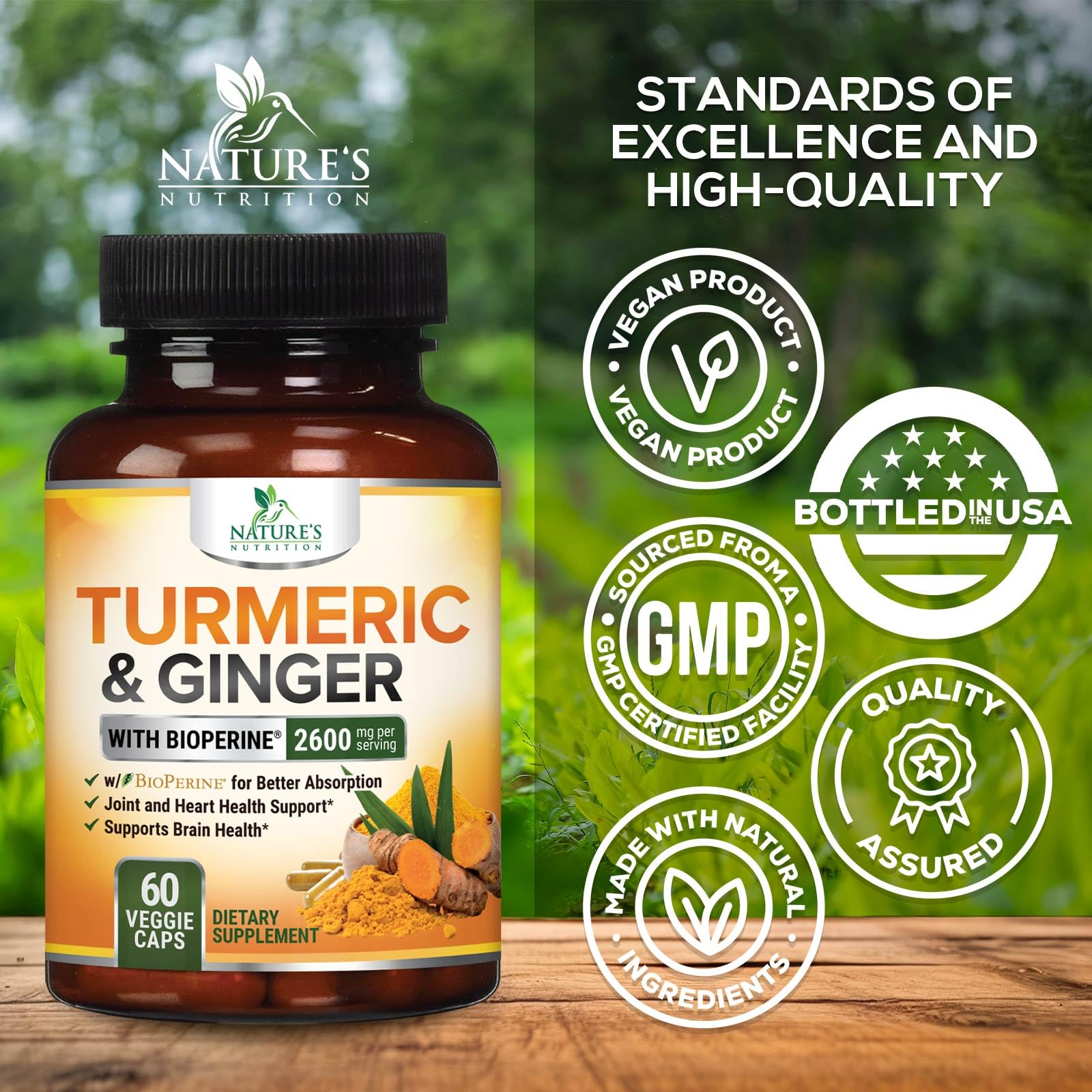 Nature's Nutrition Organic ginger and turmeric ingredients close-up.