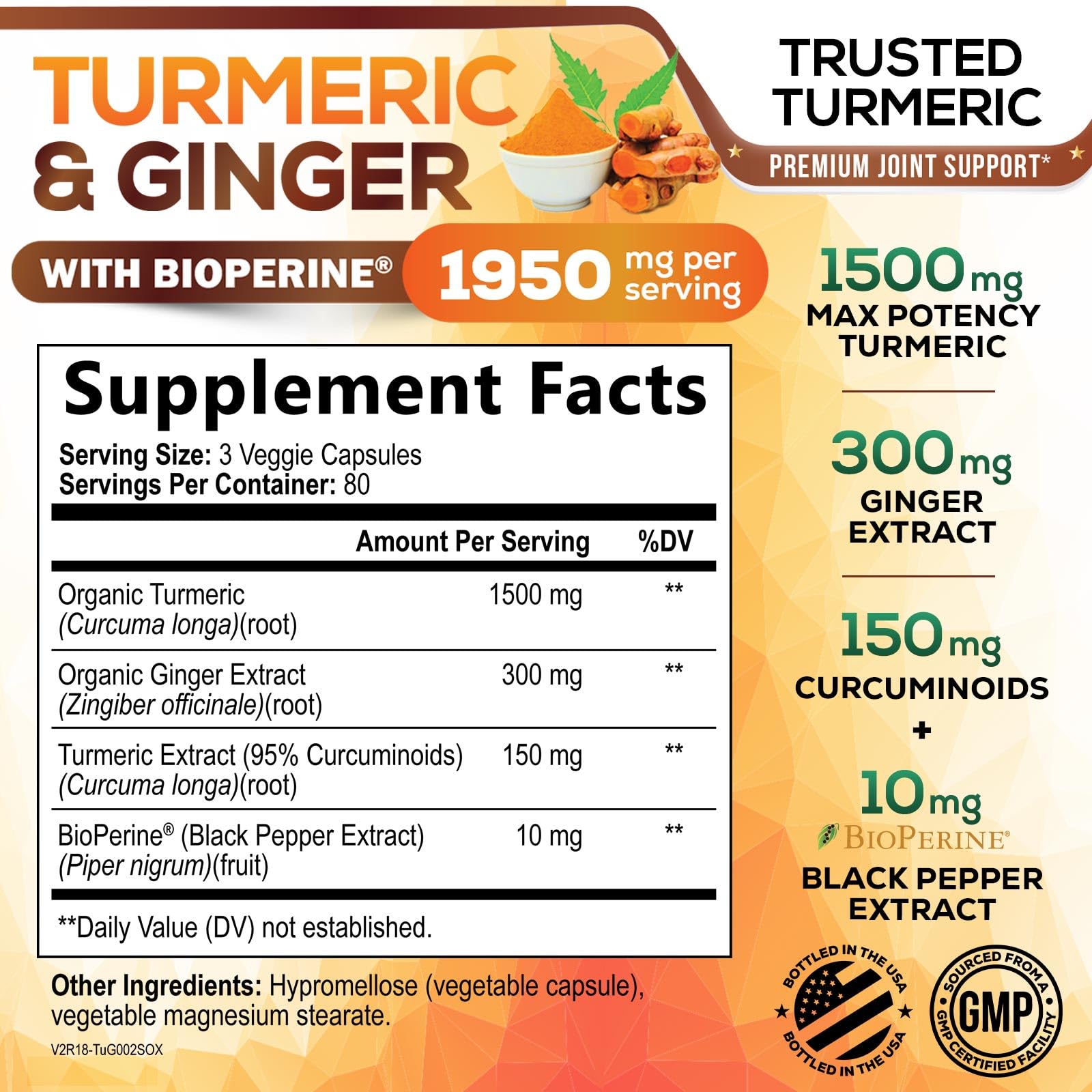 Nature's Nutrition organic turmeric and ginger blend highlights organic ingredients for daily wellness.