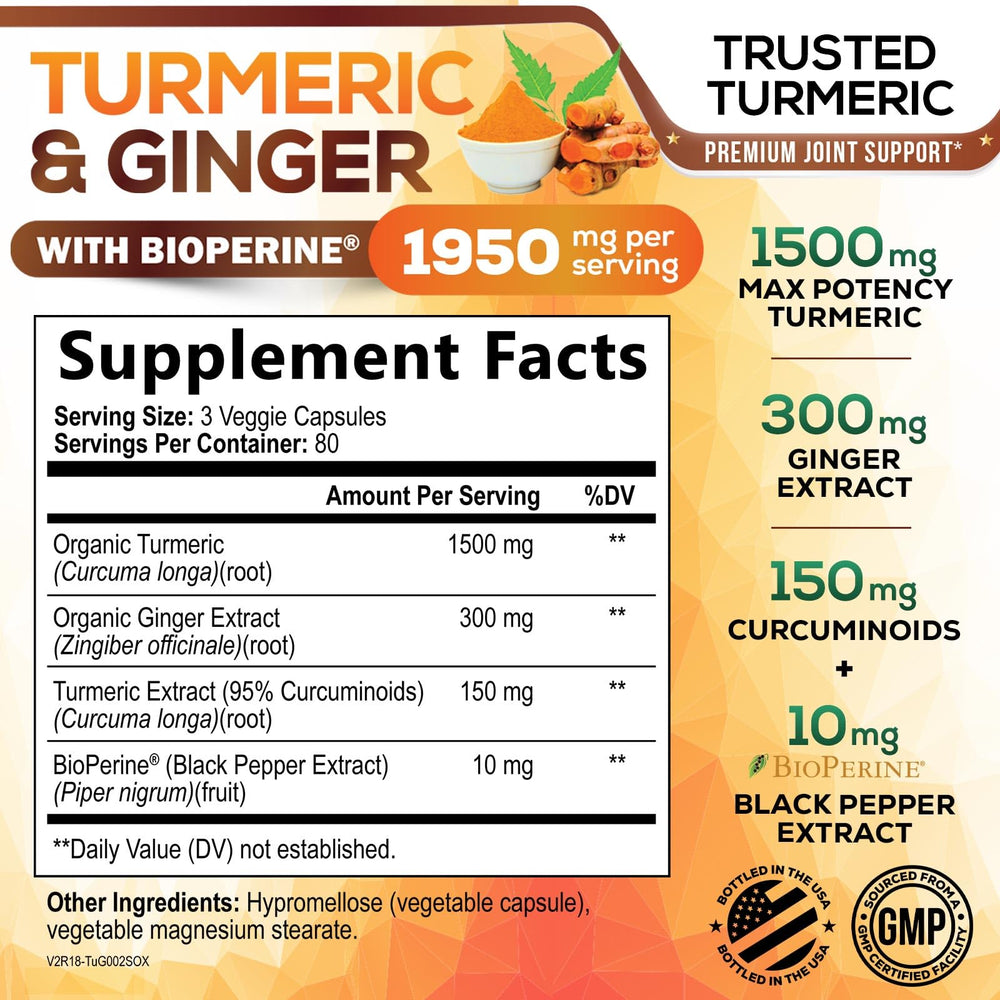 Nature's Nutrition organic turmeric and ginger blend highlights organic ingredients for daily wellness.