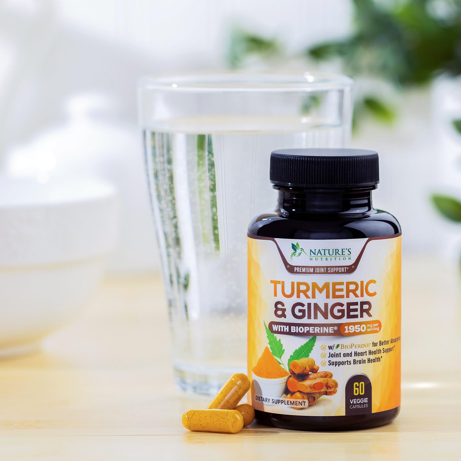 Premium turmeric-curcumin formula from Nature's Nutrition may support daily joint comfort.