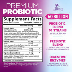 Nature's Nutrition Probiotics 60B capsules closeup on acid-resistant capsules