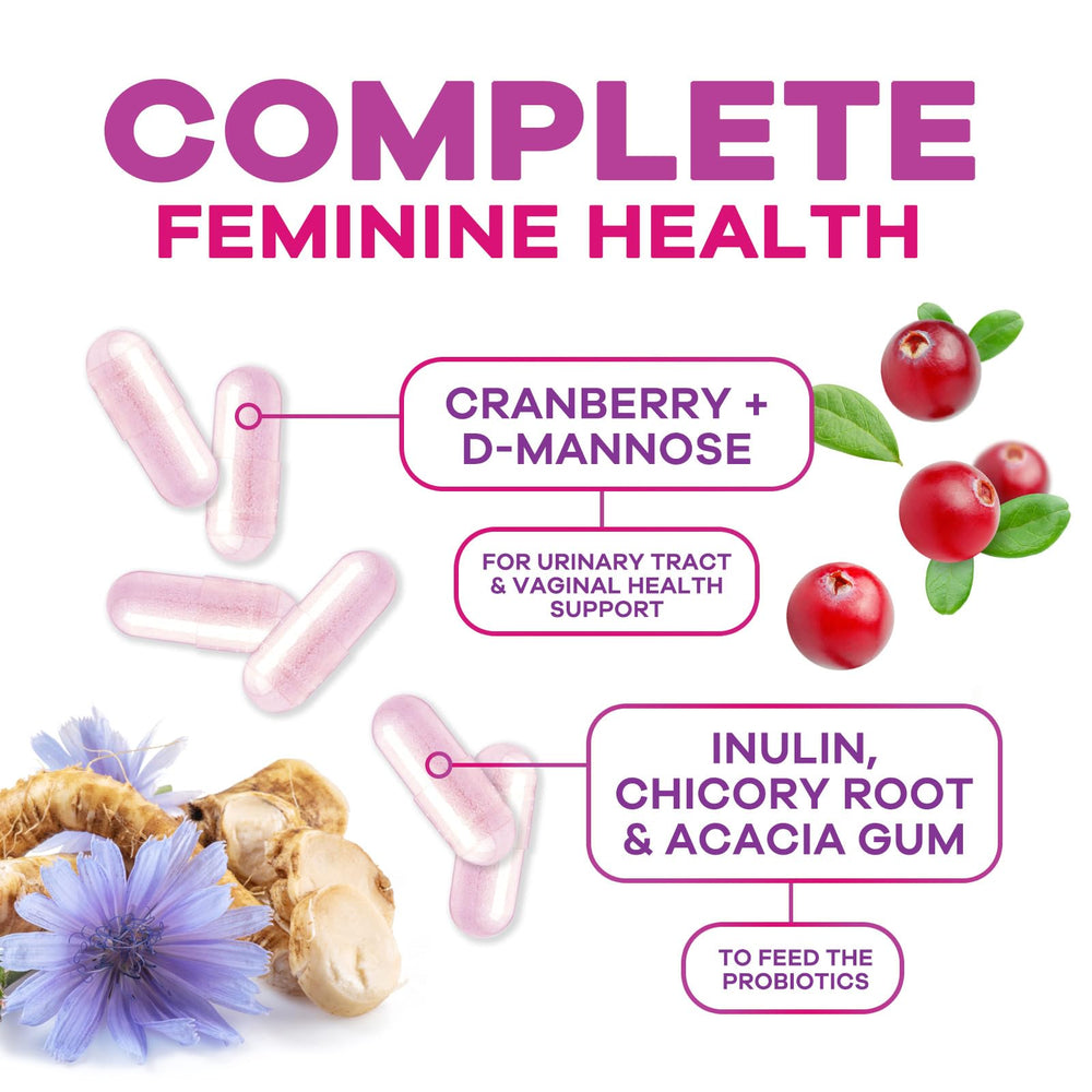 Vegan capsules from Nature's Nutrition Probiotics for Women in a clean setting