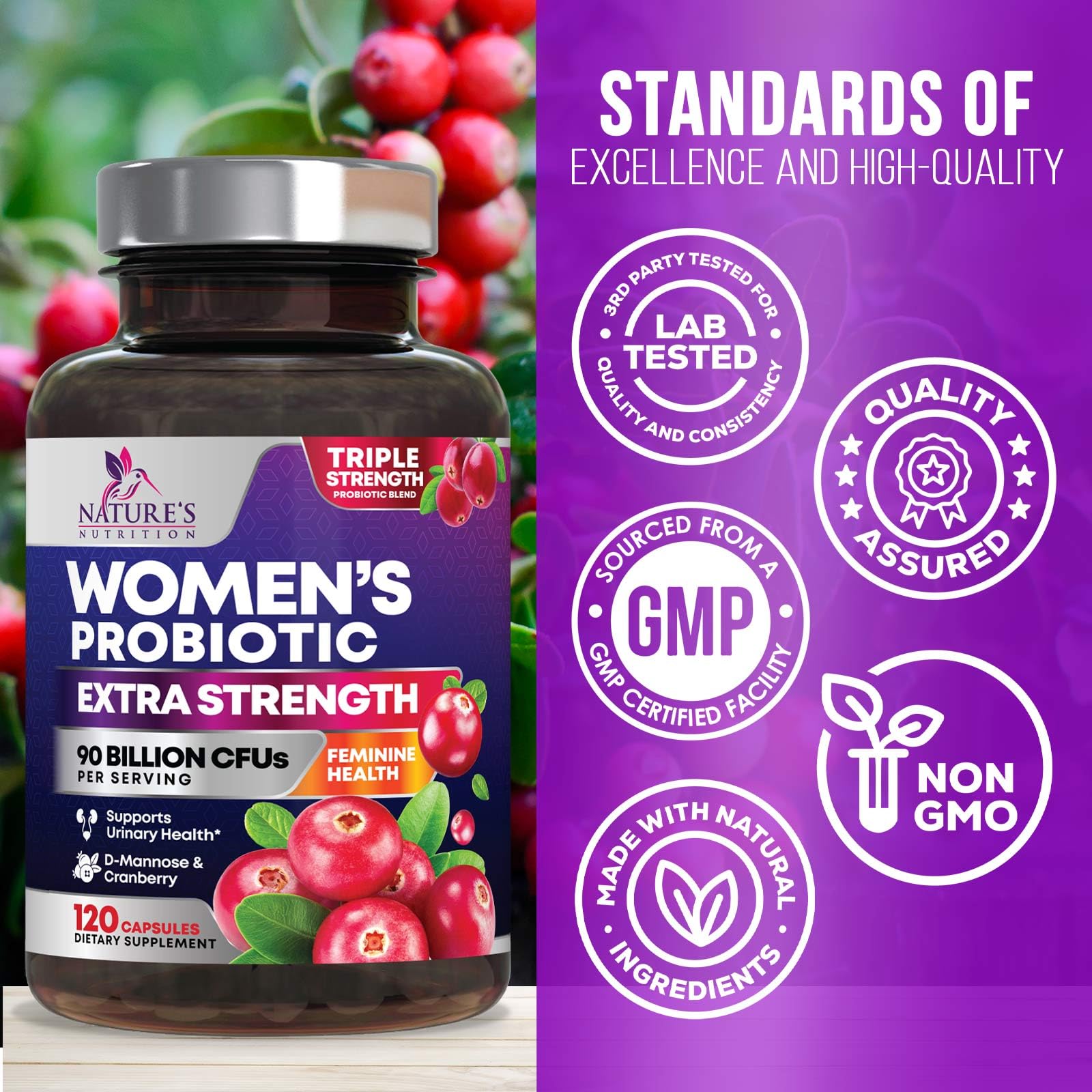 Nature's Nutrition Probiotics for Women cranberry and D-Mannose ingredients image