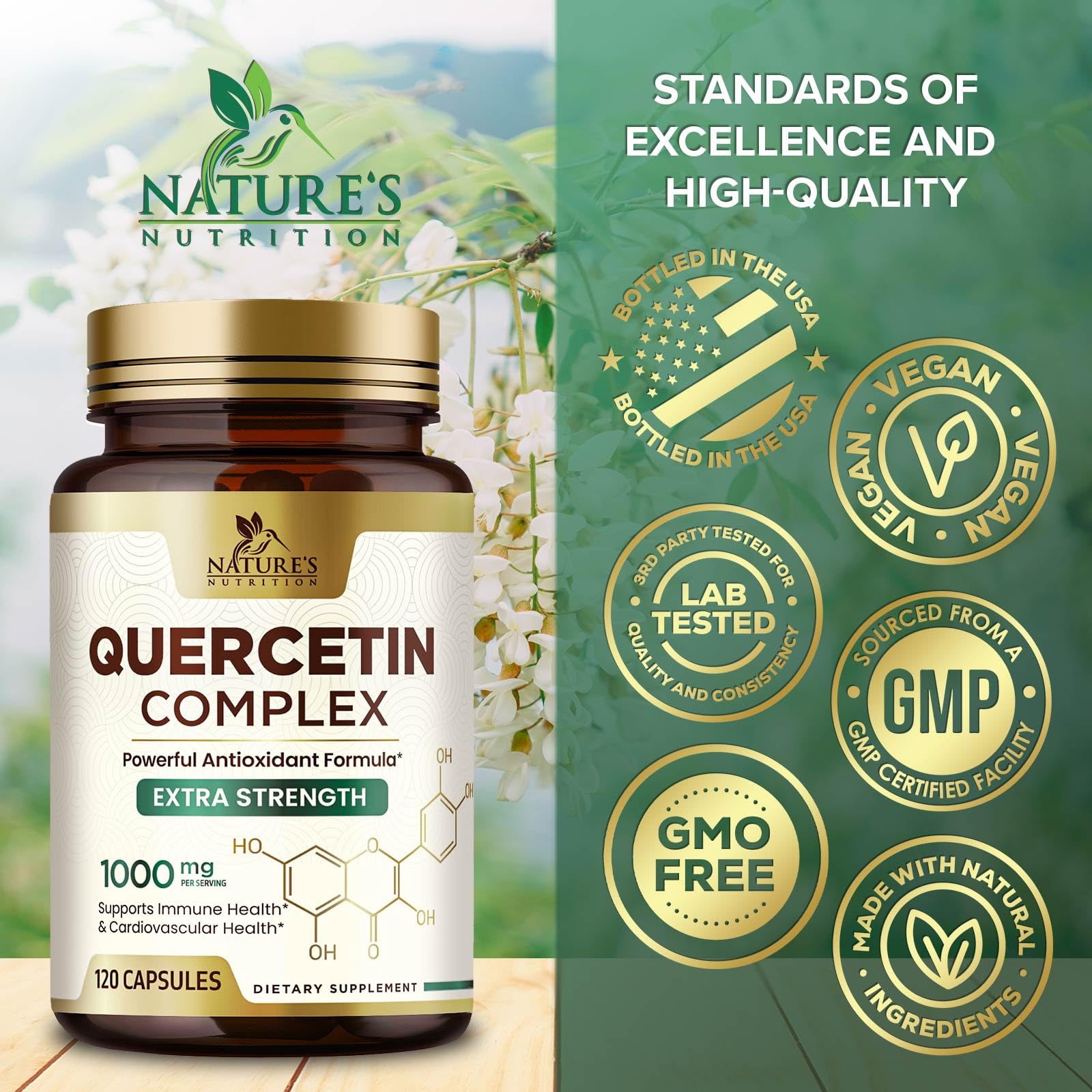 Nature's Nutrition Quercetin bottle front for premium plant-based supplement