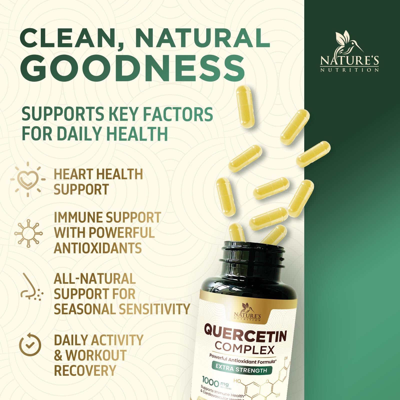 Nature's Nutrition Quercetin ingredients panel highlights quercetin dihydrate