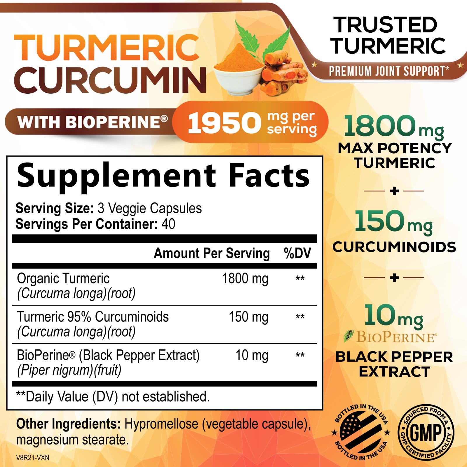 Nature's Nutrition bottle back label with ingredients and certifications