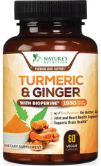 Nature's Nutrition Turmeric Curcumin 1950mg bottle label highlighting 95% curcuminoids.